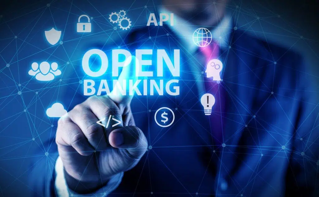 Businessman,Is,Touching,Hologram,Open,Banking,Financial,Technology.